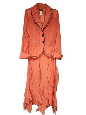 Women's Coral Textured Skirt Set - Elegant Ruffle Hem